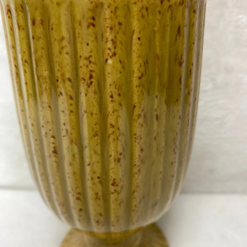 Vintage Ceramic Pottery Vase Yellow Speckled Glaze Rustic‎ Farmhouse